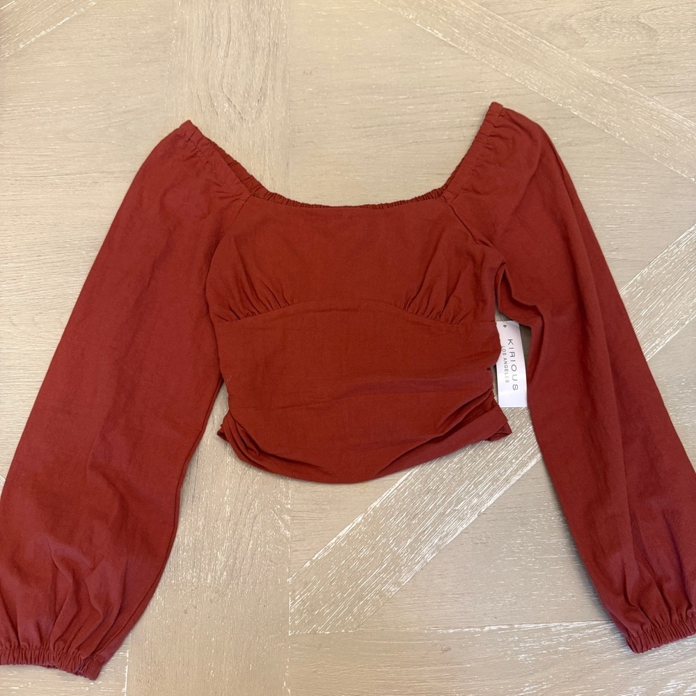 Off-Shoulder Peasant Blouse in Maroon or Brick, slightly cropped